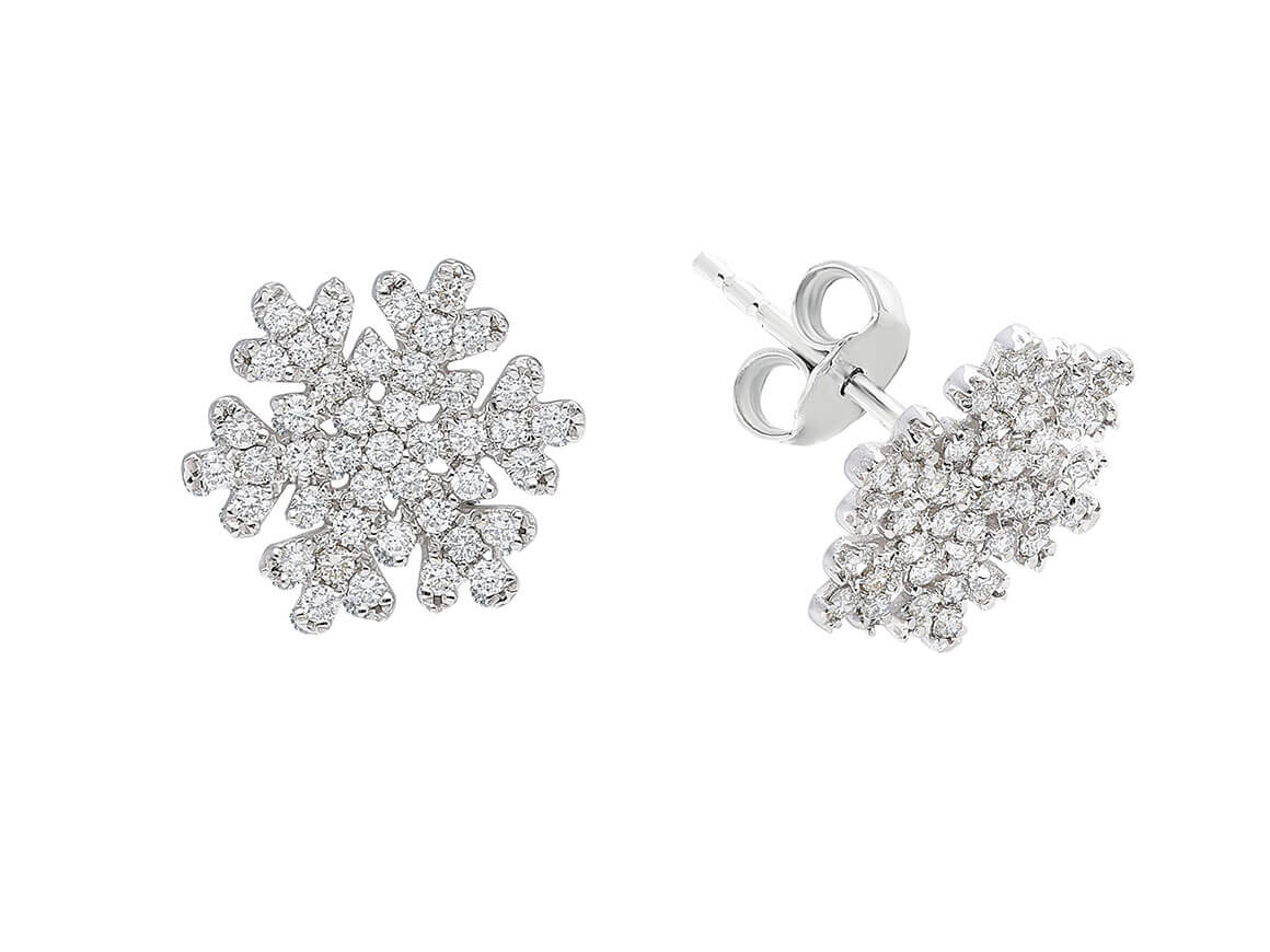 Diamant Schneeflocken Ohrstecker - handgefertigter Diamantschmuck aus Feingold | Sirius Diamant