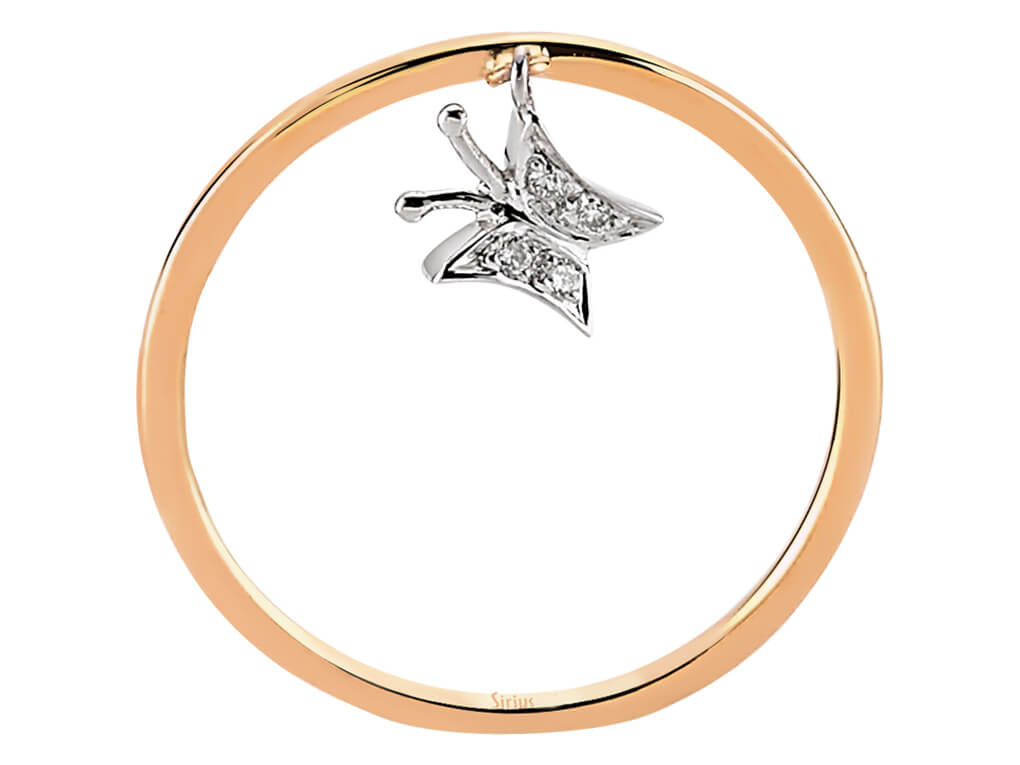 Diamond butterfly ring in 333 8K red and white gold