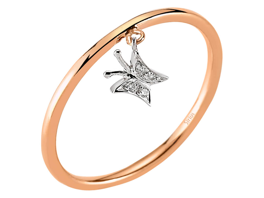 Diamant Schmetterling Ring in 333 er 8K Rot- und Weißgold - handgefertigter Diamantschmuck aus Feingold | Sirius Diamant
