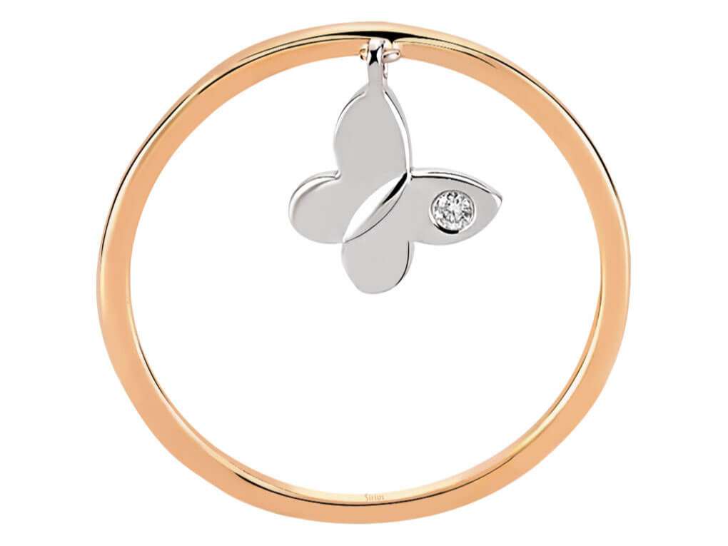 Diamond butterfly ring in 8 K red gold and white gold