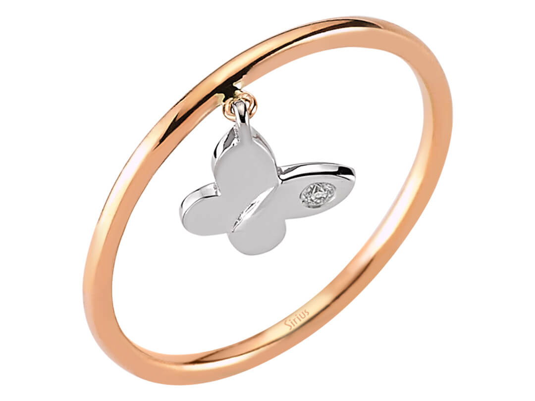 Diamond butterfly ring in 8 K red gold and white gold