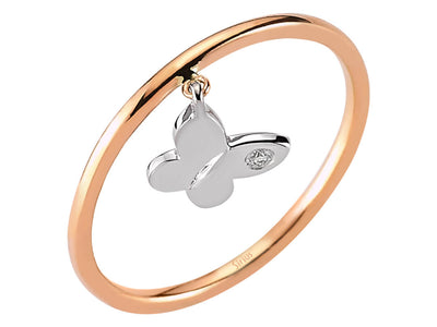 Diamond butterfly ring in 8 K red gold and white gold