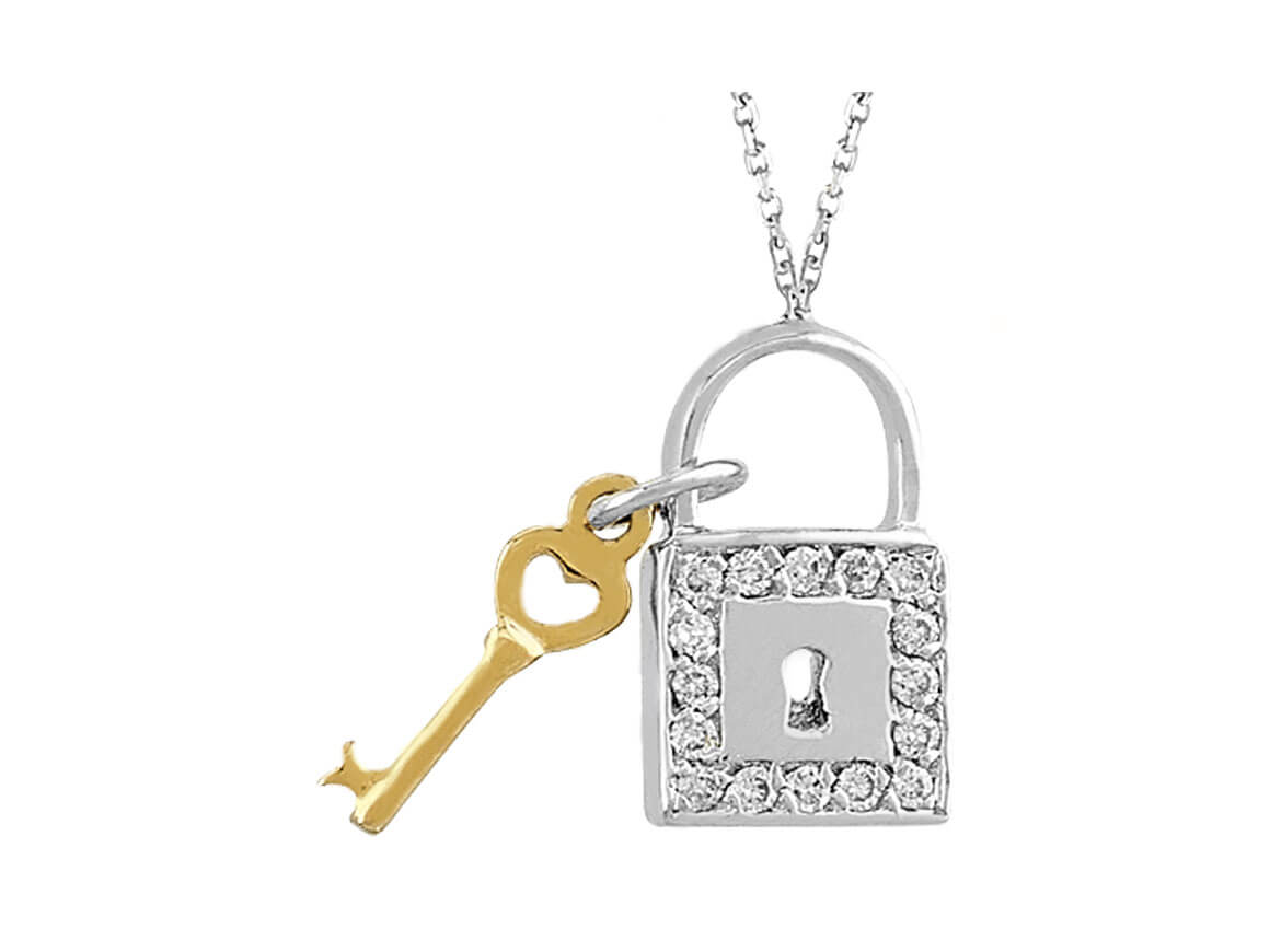 Diamant Schloss und Schlüssel Collier - handgefertigter Diamantschmuck aus Feingold | Sirius Diamant