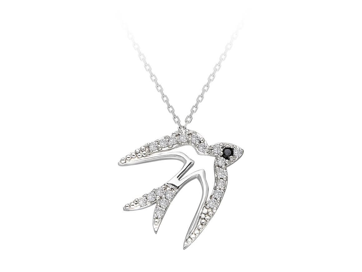 Diamant Schwalbe Collier in 333er 8K Gold - handgefertigter Diamantschmuck aus Feingold | Sirius Diamant