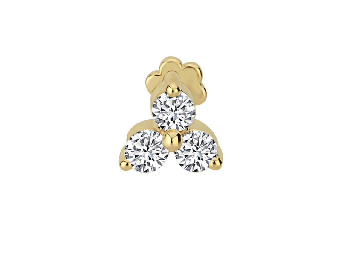 Tria Diamant Tragus Piercing in 14K Gelbgold - handgefertigter Diamantschmuck aus Feingold | Sirius Diamant