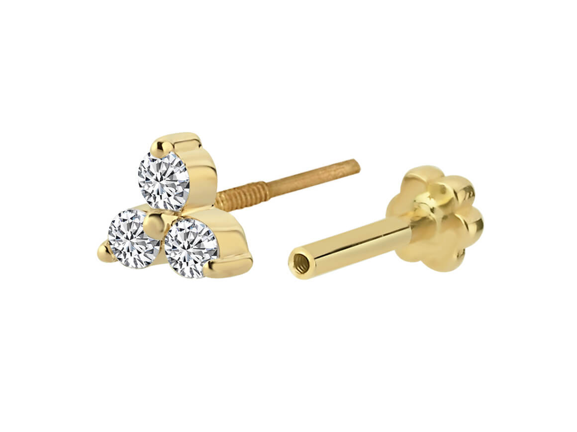 Tria Diamant Tragus Piercing in 14K Gelbgold - handgefertigter Diamantschmuck aus Feingold | Sirius Diamant