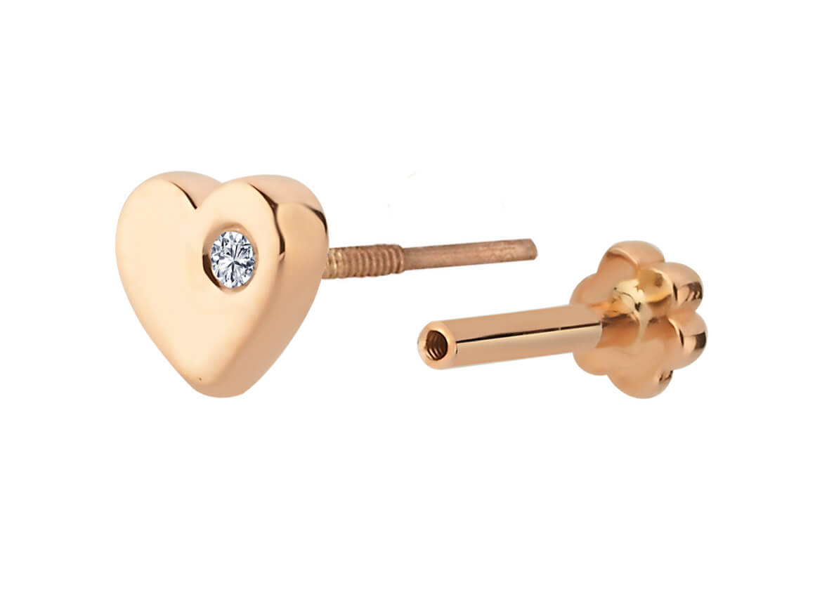 Diamant Tragus Piercing in 14K Rotgold - handgefertigter Diamantschmuck aus Feingold | Sirius Diamant