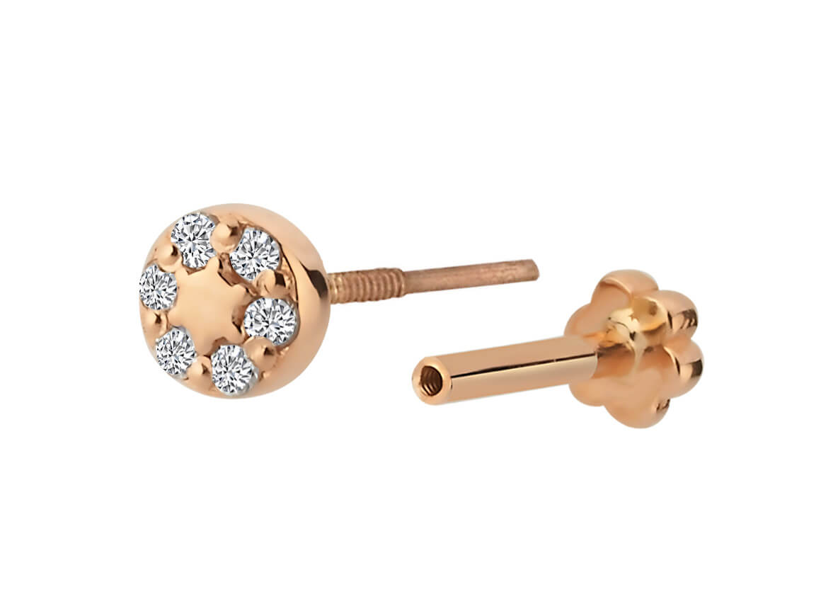 Diamant Tragus Piercing in 14K Rotgold - handgefertigter Diamantschmuck aus Feingold | Sirius Diamant