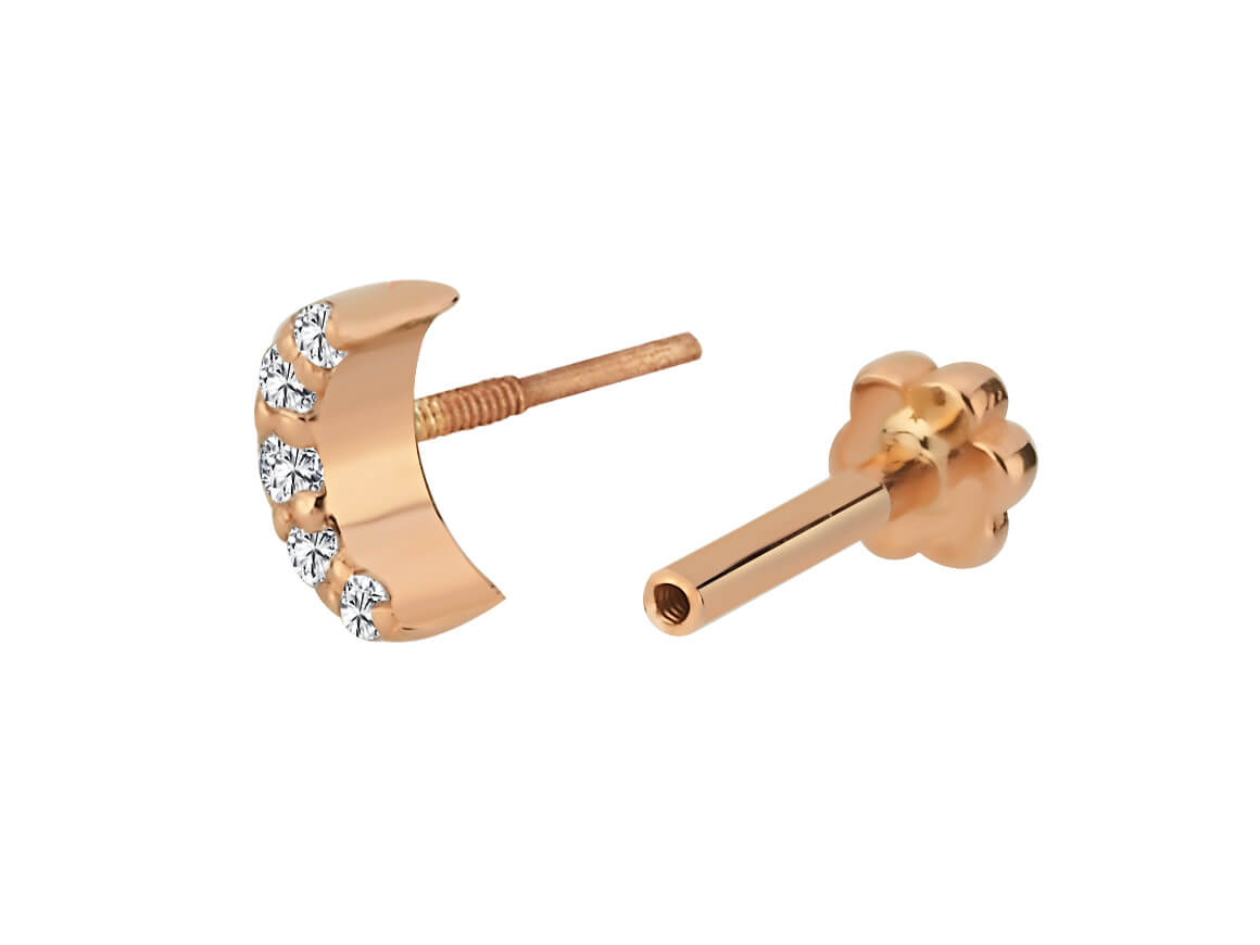Moon Tragus Piercing with Diamond in 14K Rose Gold