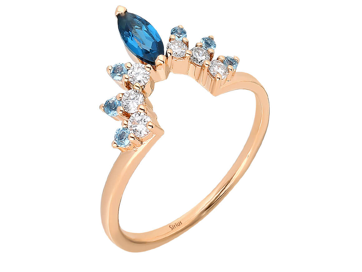Diamant Blaue Traumkrone Ring in 585er 14 Karat Rotgold - handgefertigter Diamantschmuck aus Feingold | Sirius Diamant