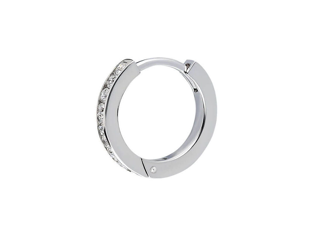 Boucles d'oreilles créoles pour homme en or blanc 333 8 carats avec diamants de 0,13 carat au total