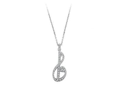 Diamond treble clef necklace in 14 carat white gold