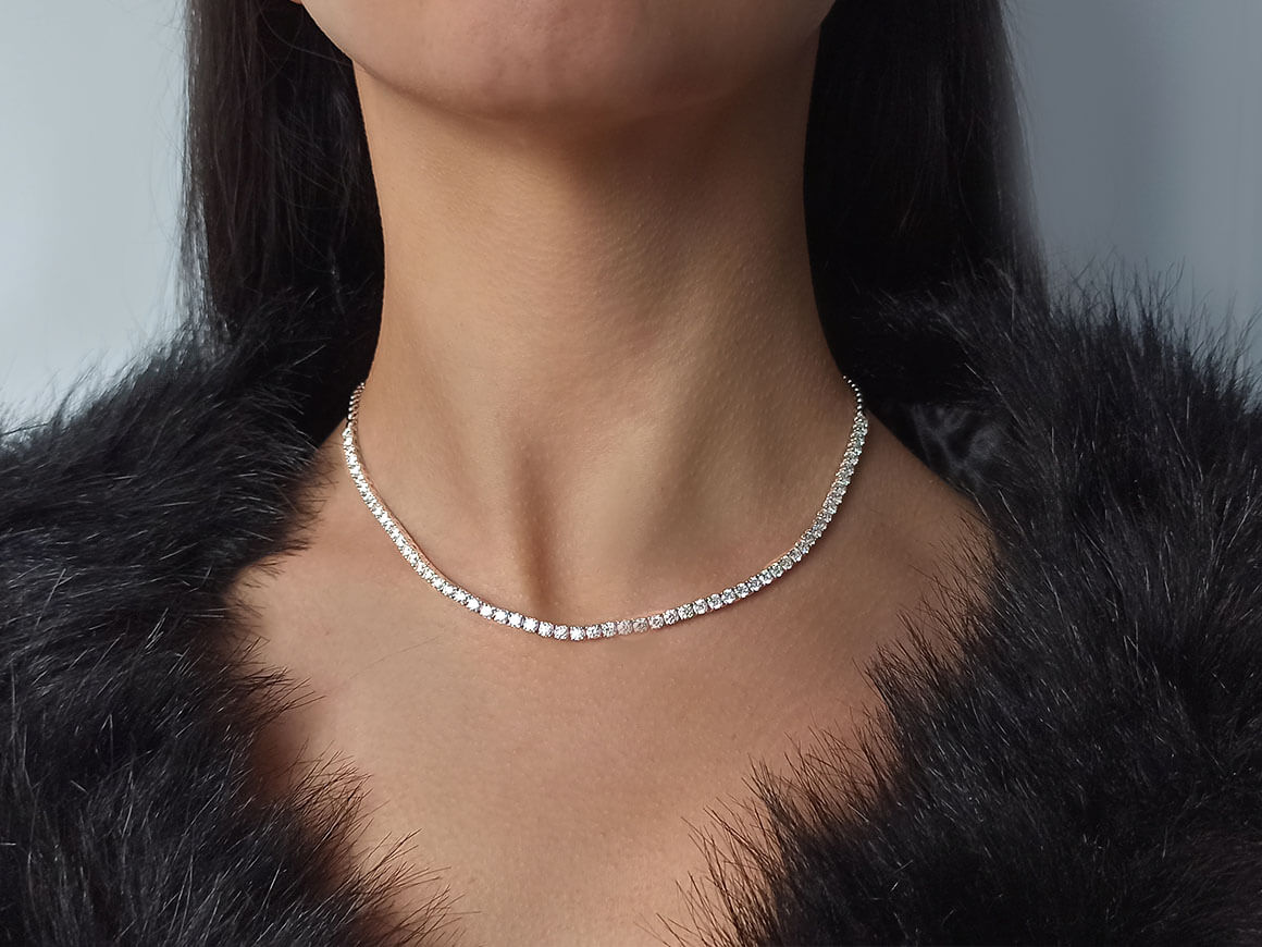 F Farbe 7,30 Karat Diamant Tennis Halskette – handgefertigter Diamantschmuck aus Feingold | Sirius Diamant
