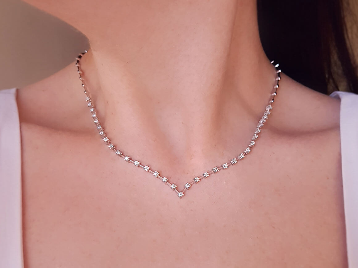 1,40 Karat Diamant Tennis Halskette - handgefertigter Diamantschmuck aus Feingold | Sirius Diamant