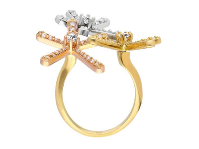 Diamond Three Colored Floral Ring in 14 Carat Gold