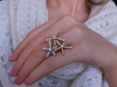 Diamond Three Colored Floral Ring in 14 Carat Gold