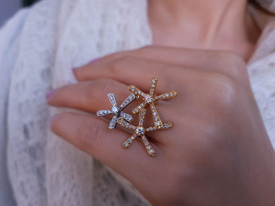 Diamond Three Colored Floral Ring in 14 Carat Gold