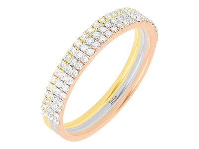 Bague mémoire demi-ronde en or jaune, or rose et or blanc, 3 pièces, sertie de diamants