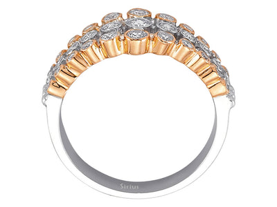 Diamond three-row ring in 14K white gold