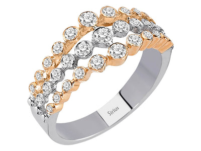 Diamond three-row ring in 14K white gold