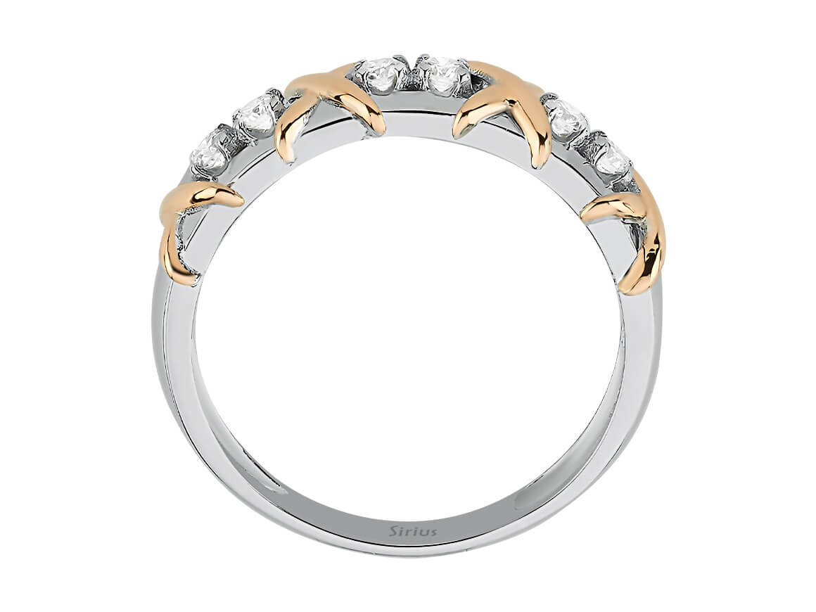 Avantgarde semi-circular ring with diamonds
