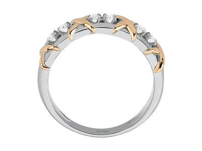 Avantgarde semi-circular ring with diamonds