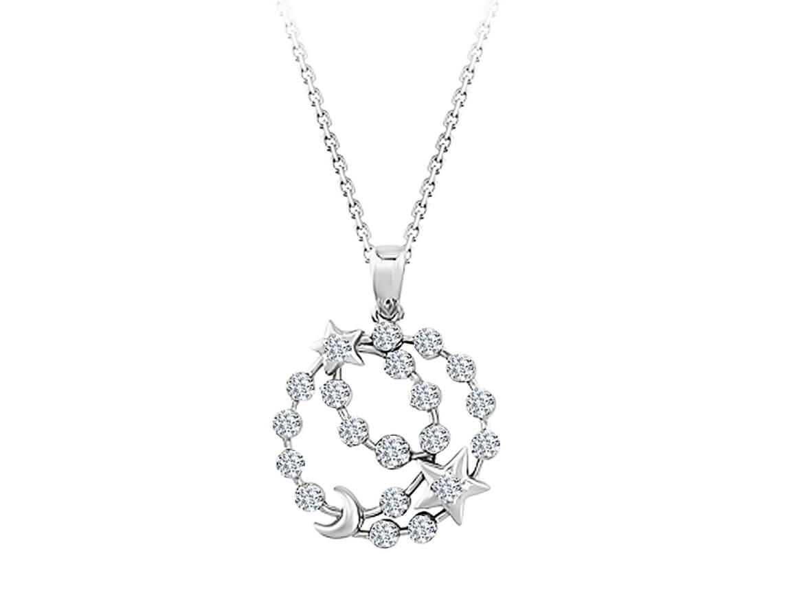0,26 Karat Diamant Mond und Sterne Collier in 585er 14 Karat Weißgold - handgefertigter Diamantschmuck aus Feingold | Sirius Diamant