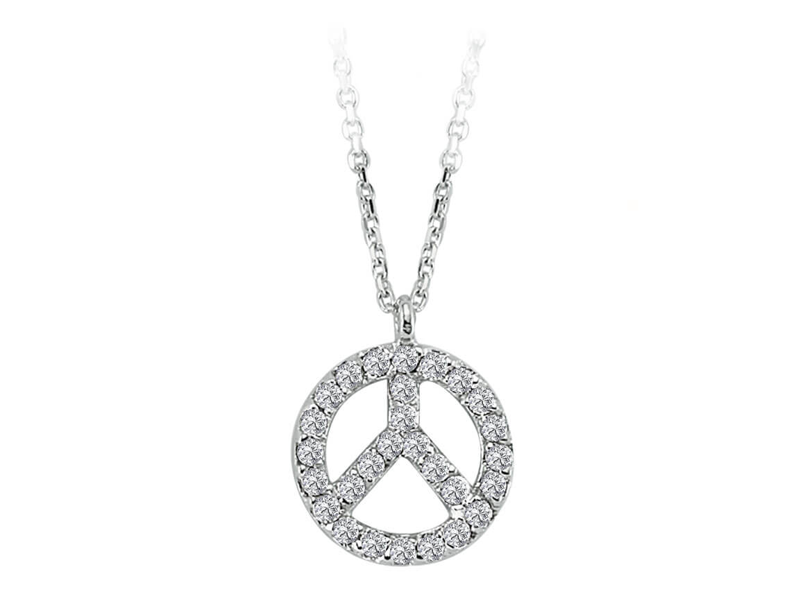 Diamant Friedensmotiv Collier in 8 K Weißgold - handgefertigter Diamantschmuck aus Feingold | Sirius Diamant