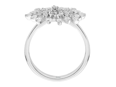 Large diamond snowflake ring in 14 K white gold