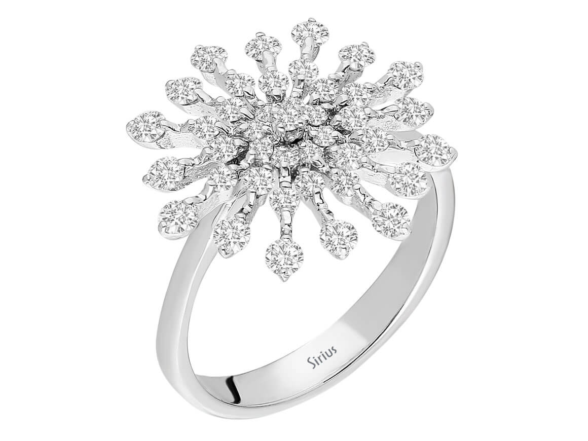 Large diamond snowflake ring in 14 K white gold