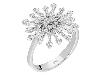 Large diamond snowflake ring in 14 K white gold