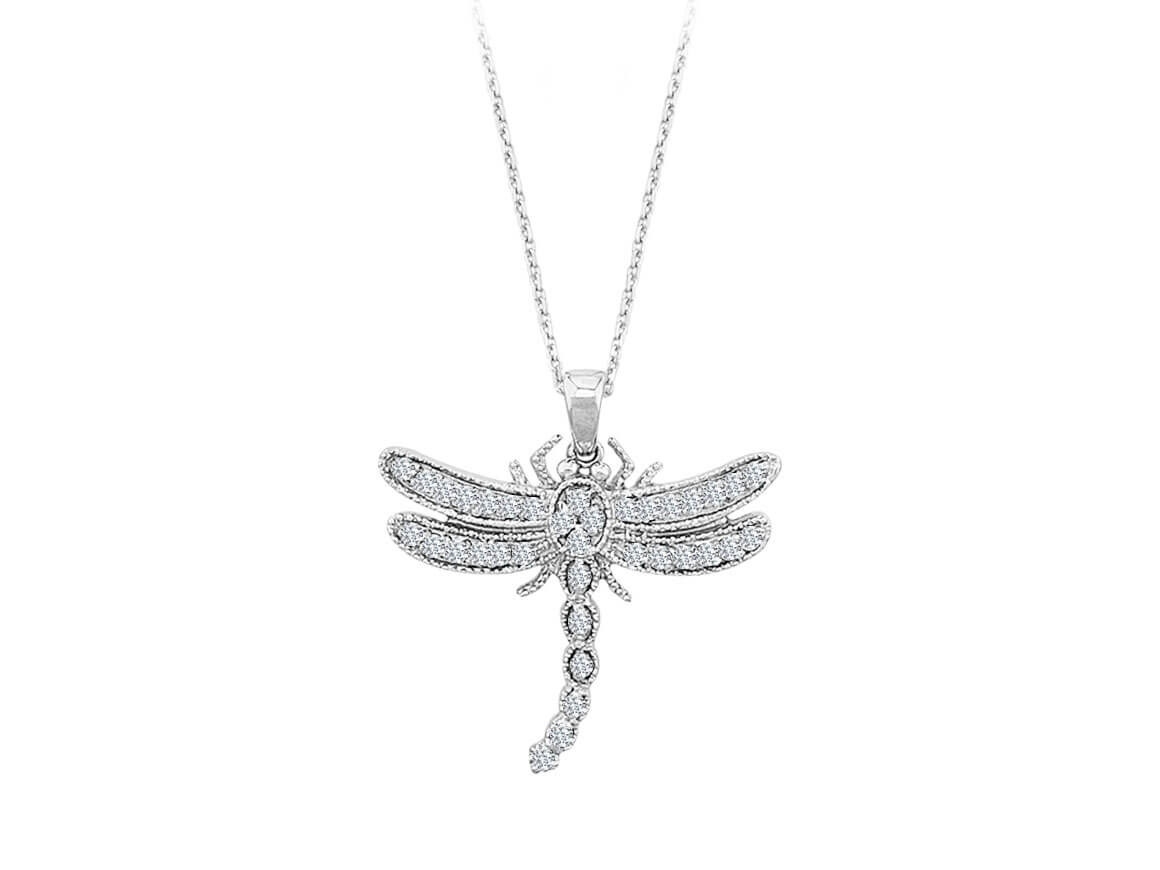 Collier libellule en diamant en or blanc 14 carats