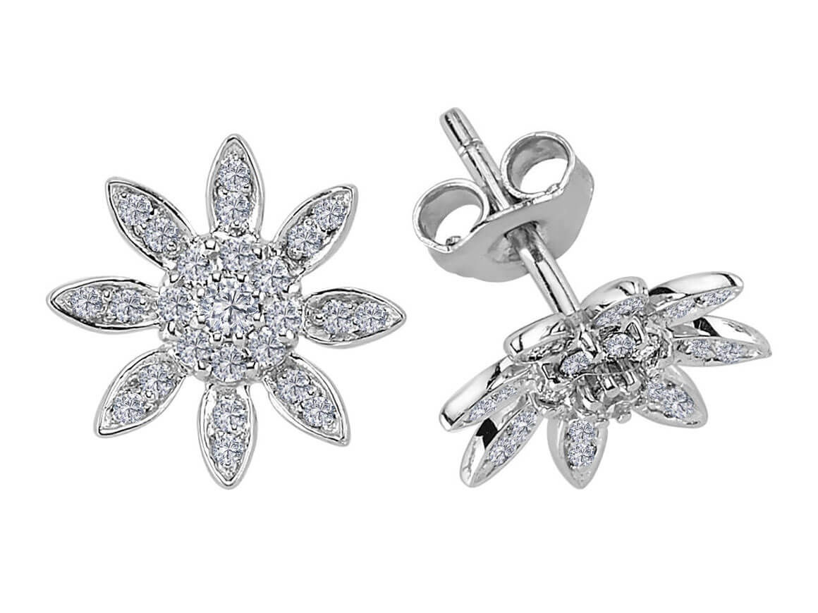 Diamant Blume Ohrringe in 333er 8 Karat Weissgold - handgefertigter Diamantschmuck aus Feingold | Sirius Diamant