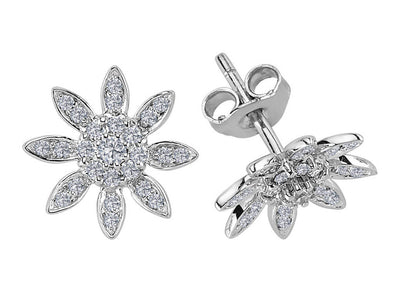 Diamond flower earrings in 333 8 carat white gold
