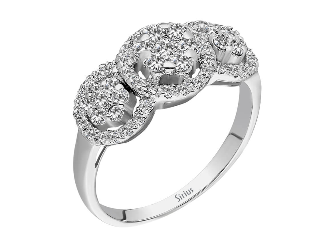 Bague trio de fleurs en or blanc 14 carats avec diamants de 0,55 carat au total