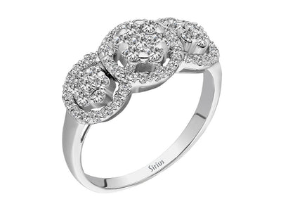Bague trio de fleurs en or blanc 14 carats avec diamants de 0,55 carat au total