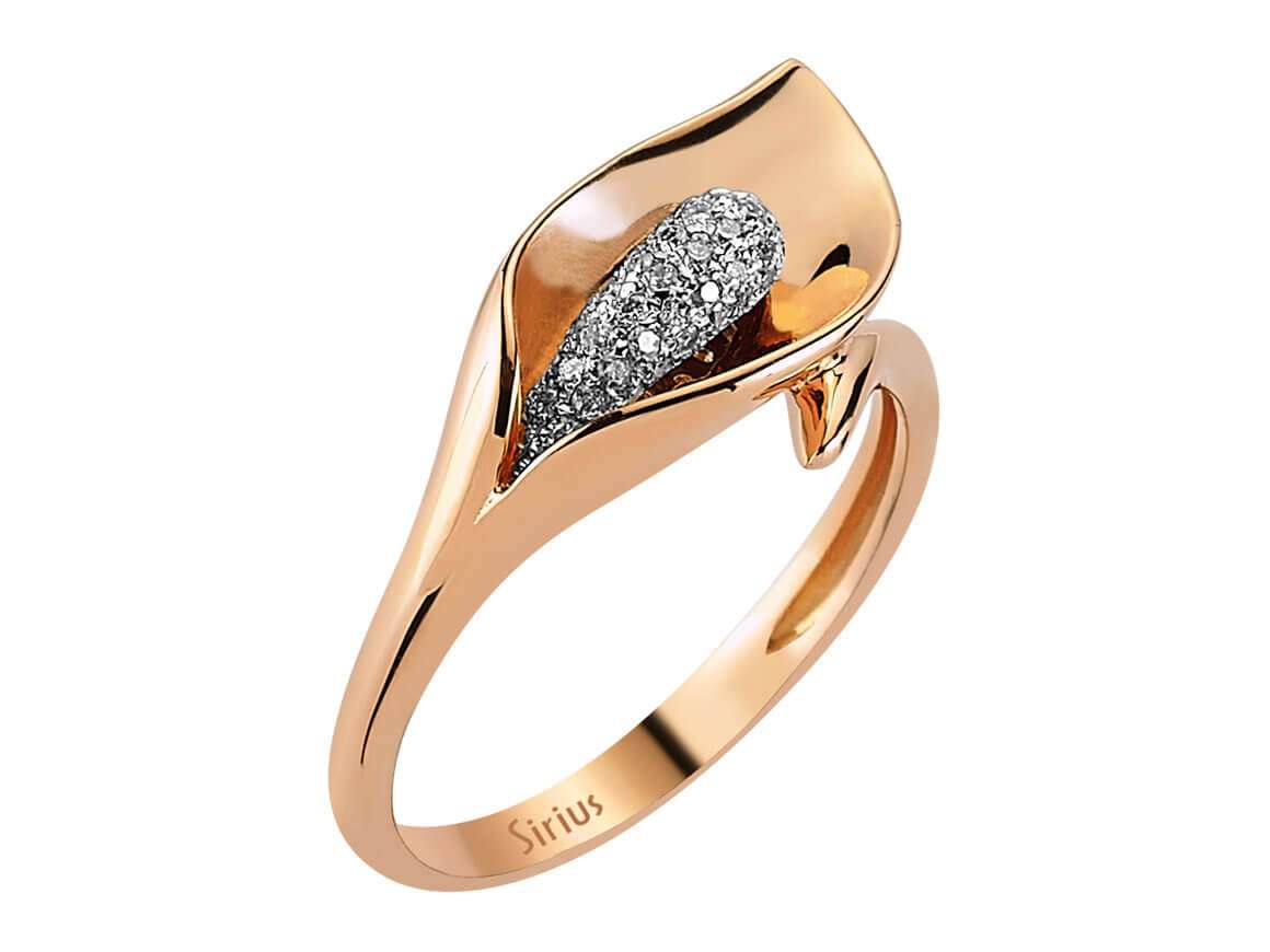 0,12 Gesamtkarat Diamant Drachenwurz Ring in 585er 14 K Rot- und Weißgold - handgefertigter Diamantschmuck aus Feingold | Sirius Diamant