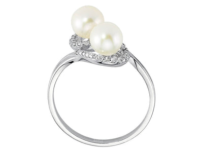 Diamond and double pearl ring in 14 K white gold