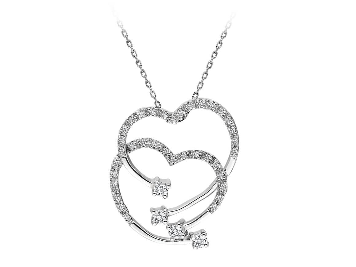 Diamant Doppelt Herz Collier - handgefertigter Diamantschmuck aus Feingold | Sirius Diamant