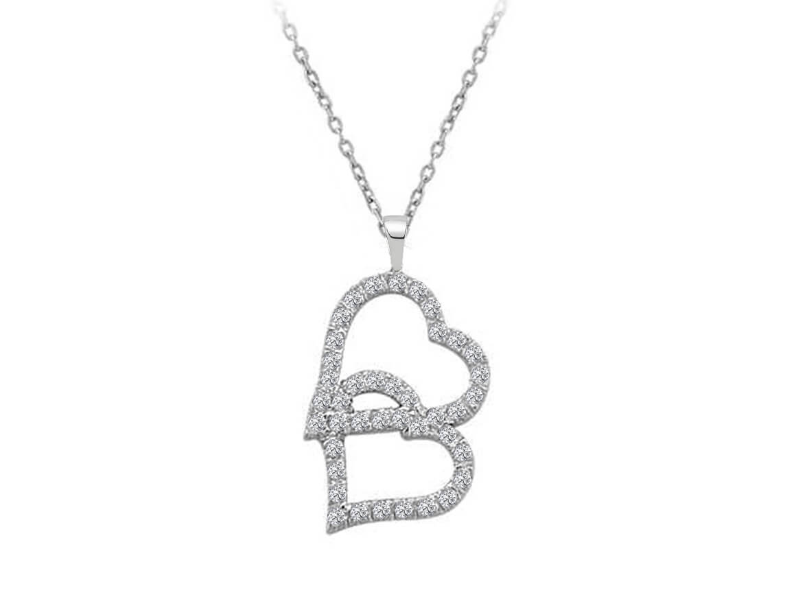 Collier double cœur en diamant