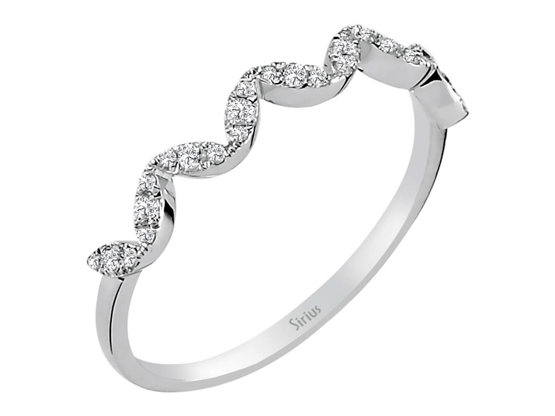 Alliance diamant demi-ronde ondulée 