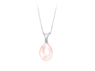 0.02 carat diamond and drop pink pearl necklace in 14K white gold