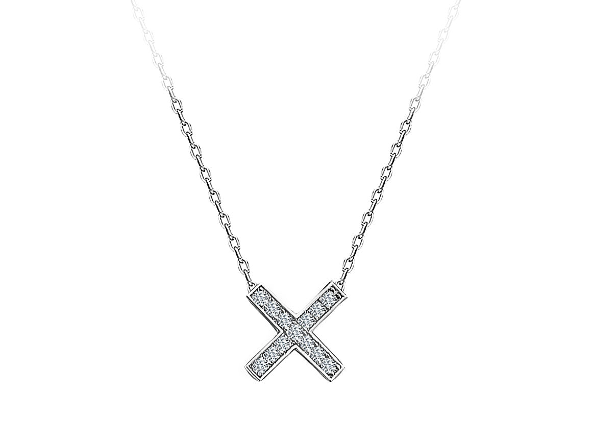 Collier croix en diamant de 0,10 carat en or blanc 14 carats