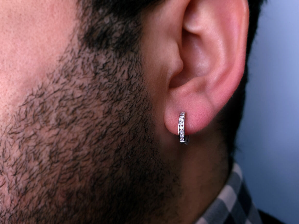 0.15 total carat diamond men's hoop earrings in 333 8K white gold