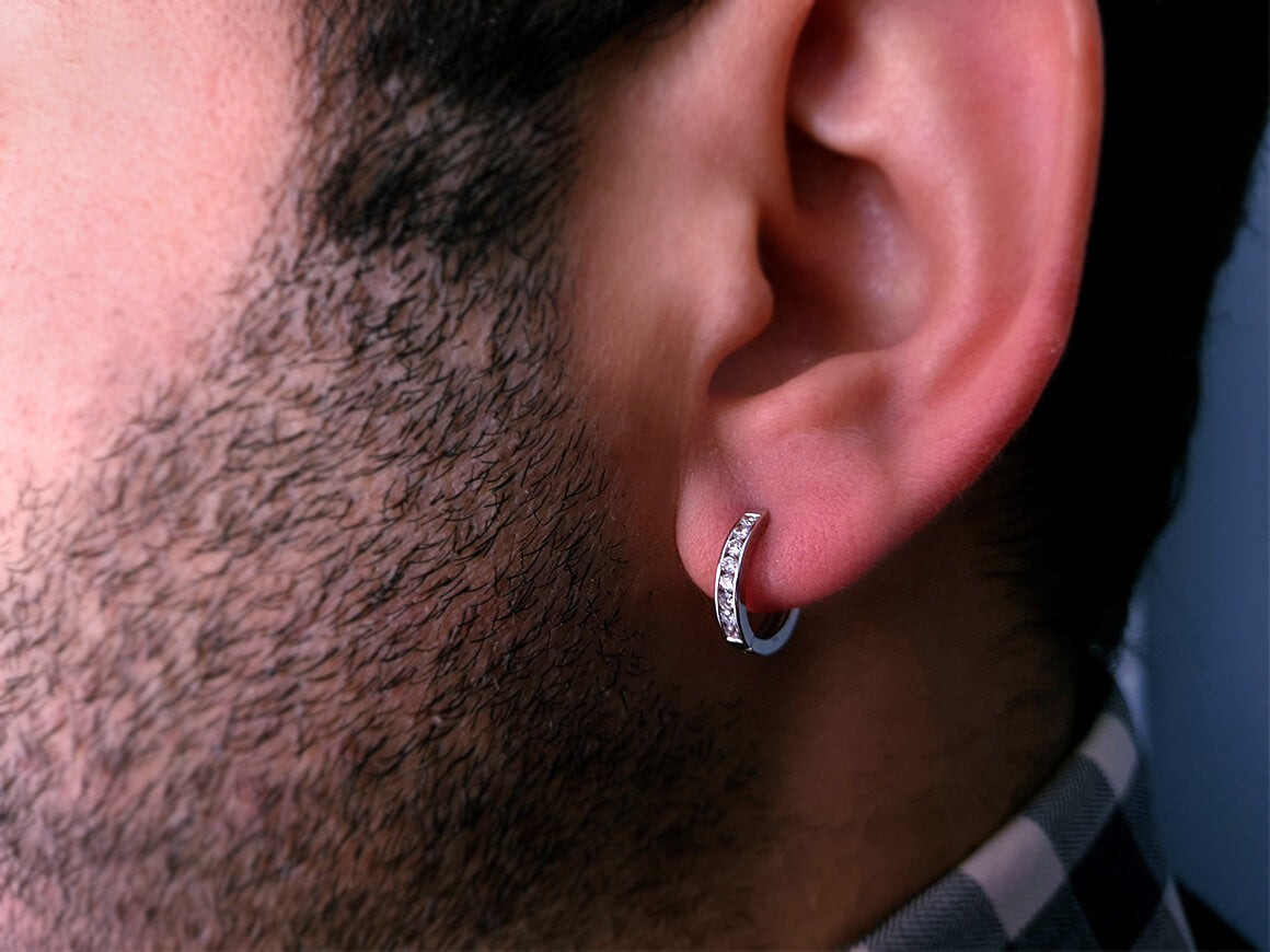 0.15 total carat diamond men's hoop earrings in 333 8K white gold