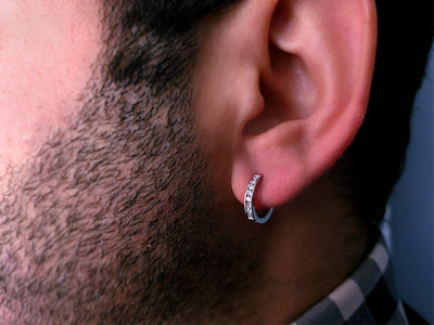 0.15 total carat diamond men's hoop earrings in 333 8K white gold