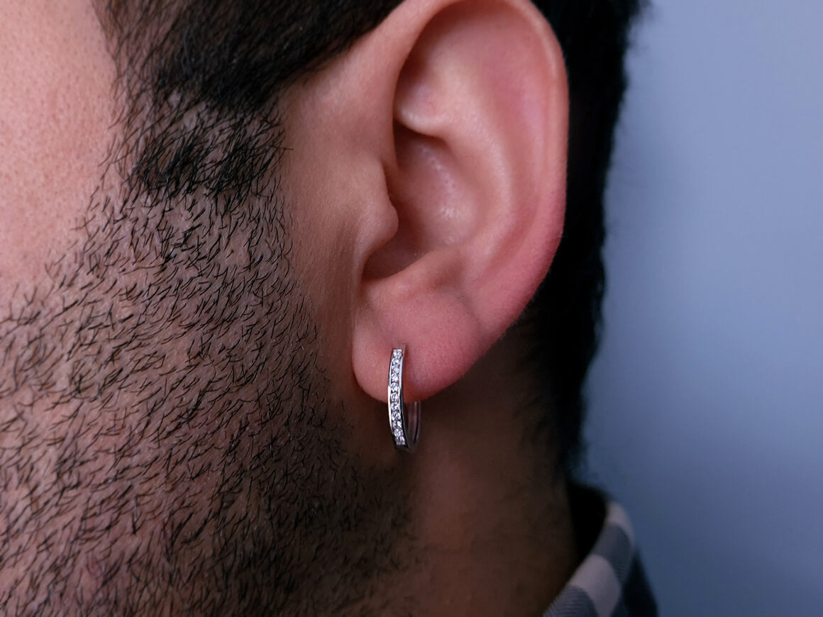 0.13 carat diamond men's hoop earrings in 333 8 carat white gold