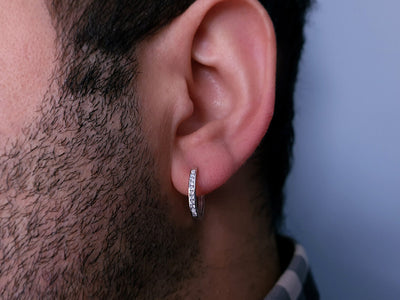 0.13 carat diamond men's hoop earrings in 333 8 carat white gold