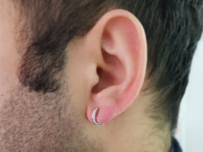 Boucles d'oreilles homme en or blanc 333 8 carats avec diamant de 0,05 carat