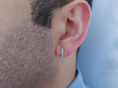0.08 carat diamond men's hoop earring in 585 14 K white gold